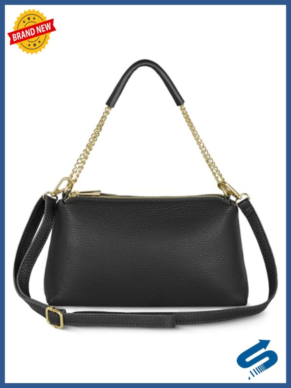 Italian Calf Leather Crossbody Handbag with 2 Zippered Compartments